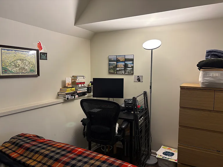 Desk and dresser can fit in bedroom.