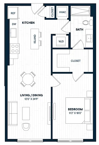 Floor plan 1 Bed 1 Bath-A17