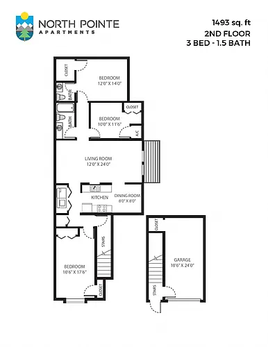 Floor plan 3 Bed, 1.5 Bath - 1,493 sq ft
