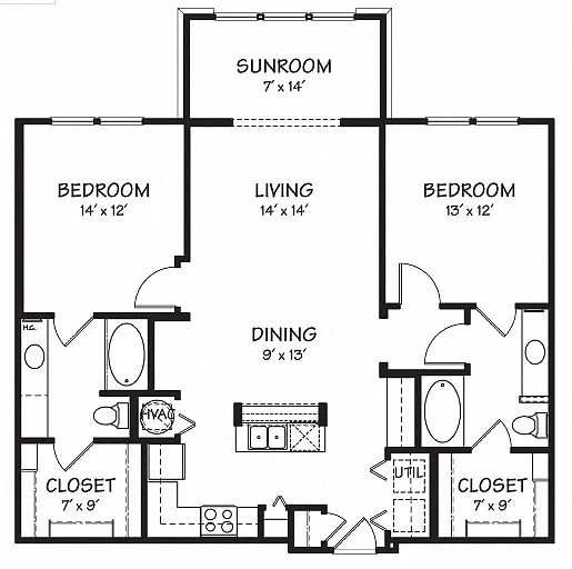 Floor plan Two B with Sunroom