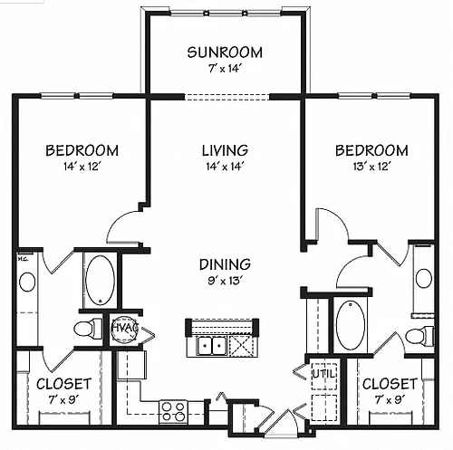 Floor plan Two B with Sunroom