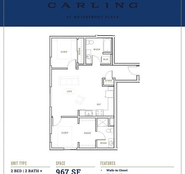 Explore the sophisticated layout of The Carling's 967 SF unit, designed for luxury living. Explore the sophisticated layout of The Carling's 967 SF unit, designed for luxury living.