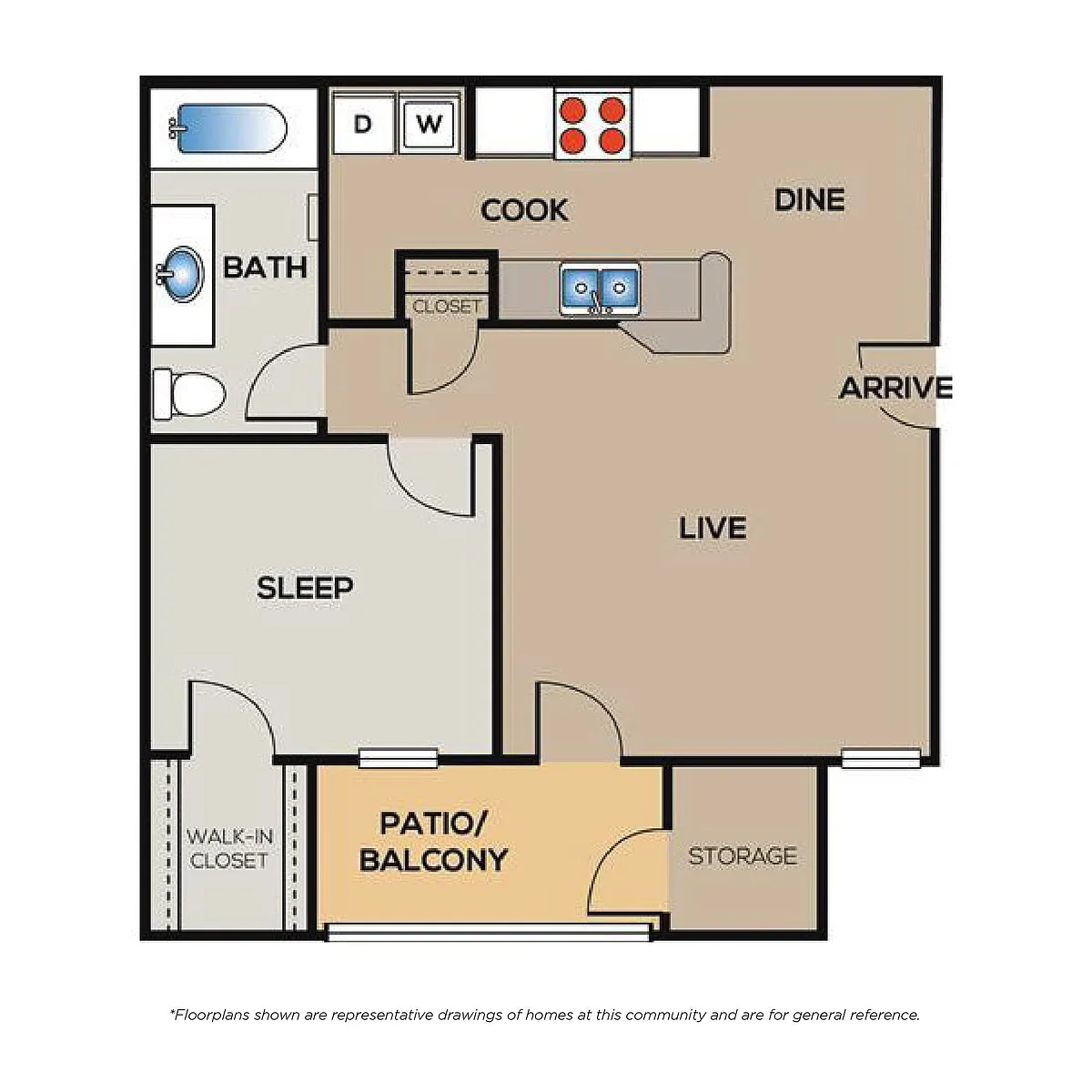 Floor plan 1 Bed - 1 Bath SM