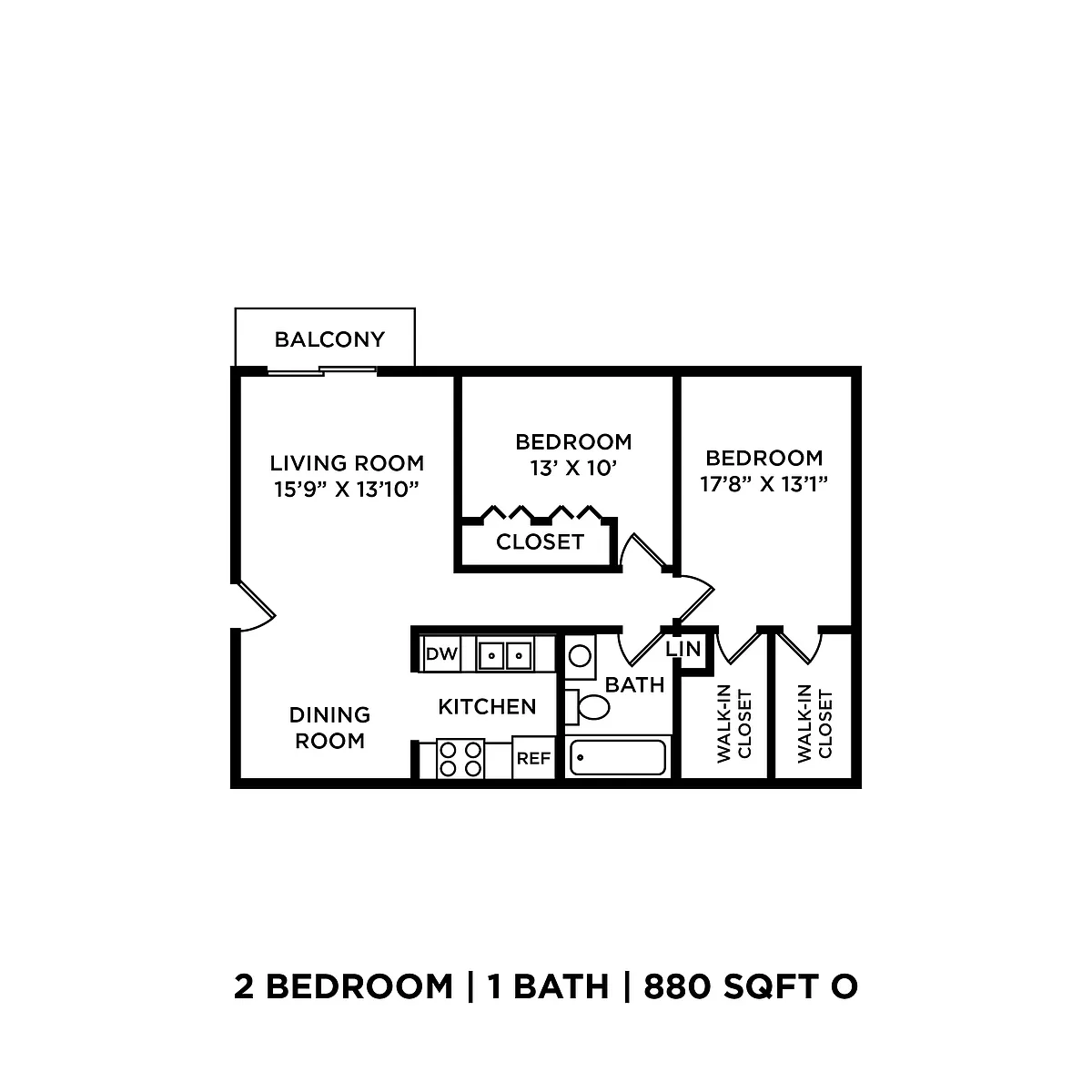 Floor plan Two Bedroom - 880 sqft