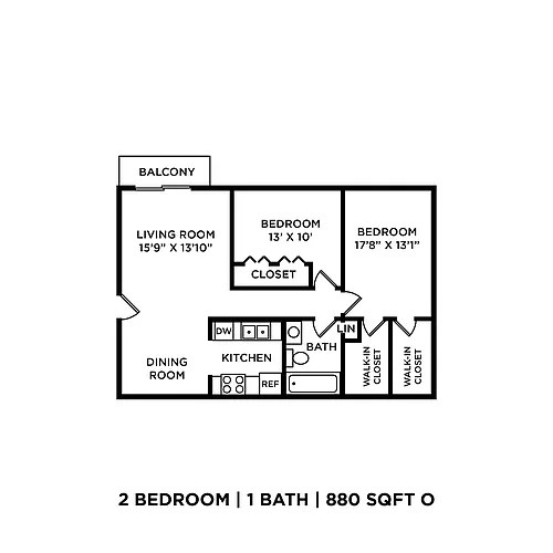 Floor plan Two Bedroom - 880 sqft