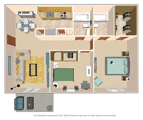 Floor plan 2 Bedroom, 2 Bath 950SqFt
