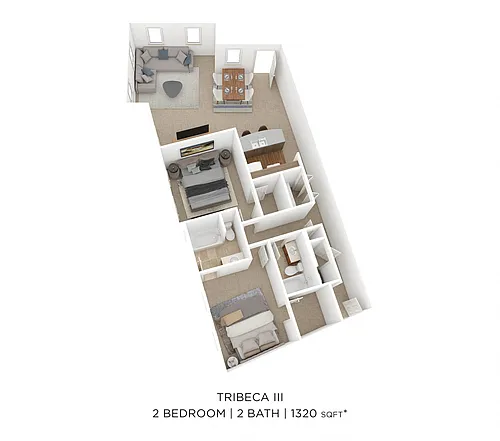 Floor plan Two Bedroom 2 Bath - Tribeca III - 1,320 sqft