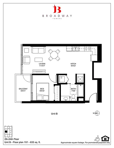 Floor plan Broadway B 1x1