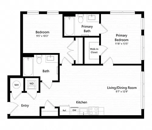 Floor plan 2 Bed - 2 Bath | b02 - Judd