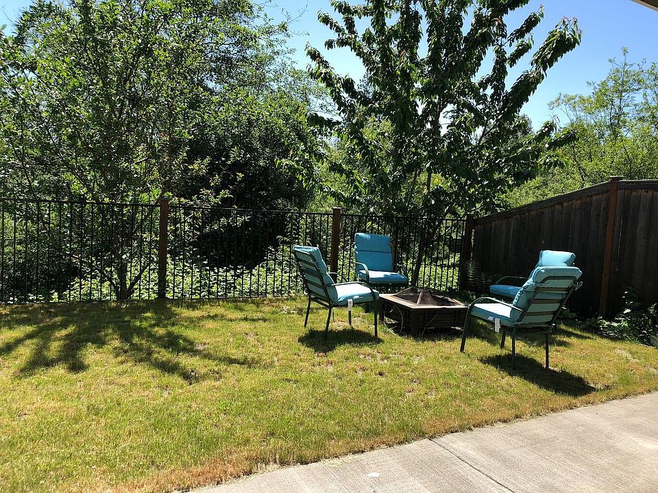 Backyard abuts a greenbelt. Feel free to pick cherries or plums depending on what is in season.