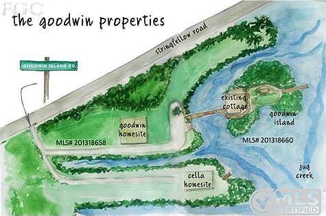 The Goodwin Homesite property and the Goodwin Island and Cottage property are listed separately but will be sold as a package, for $480,000.