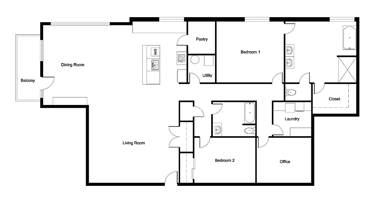 Floor plan Three Bed Two Bath