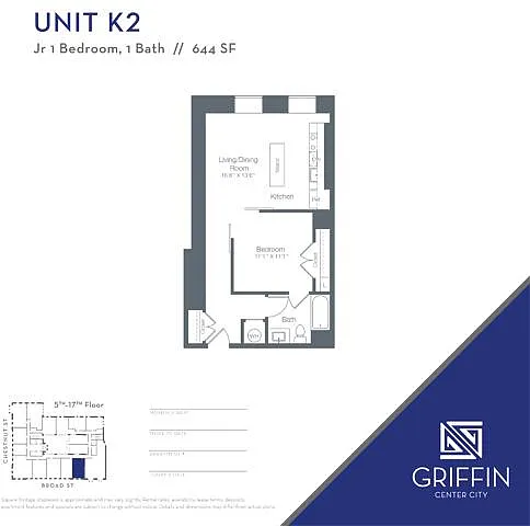 Floor plan K2 Jr 1 Bedroom 1 Bath