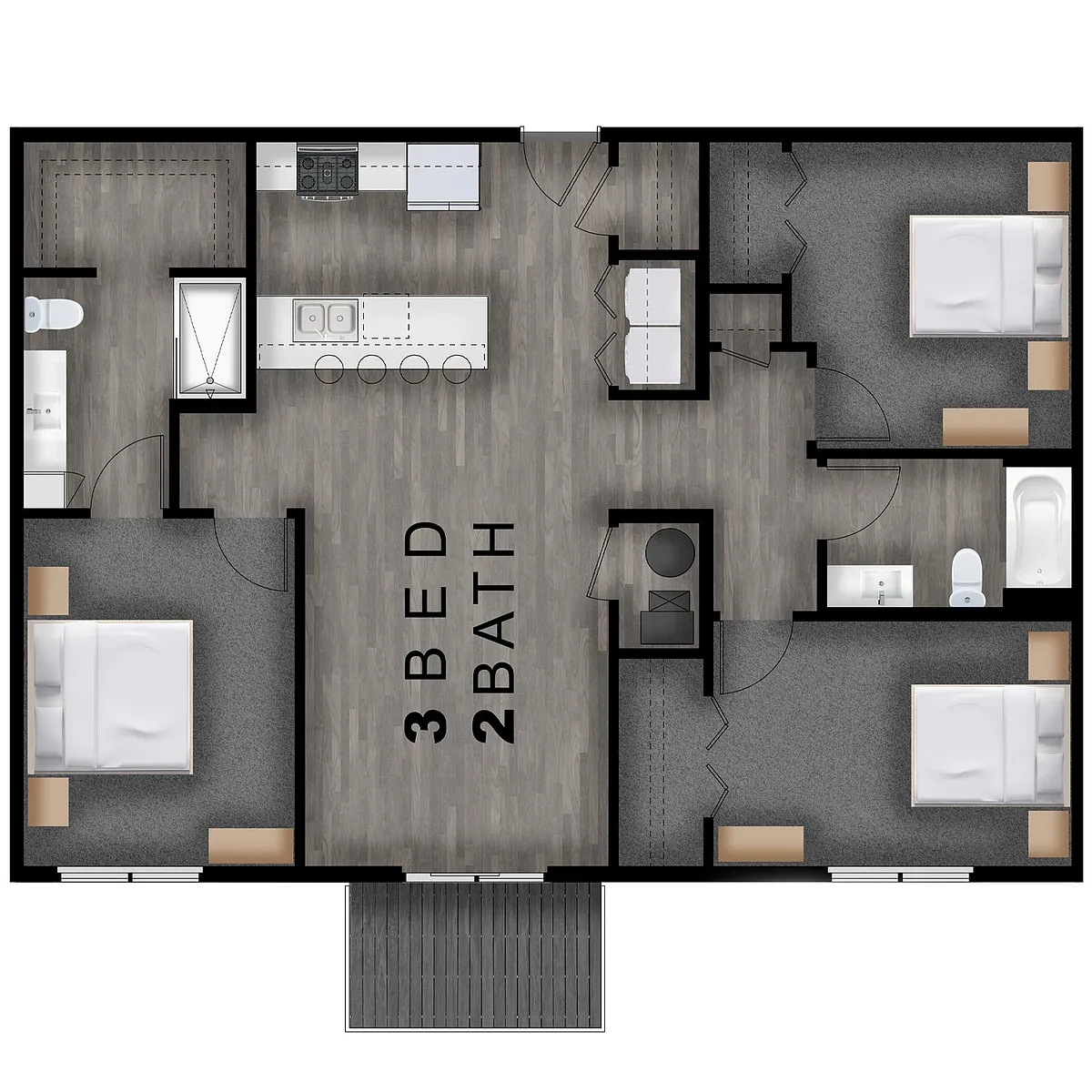 Floor plan 3 Bed, 2 Bath