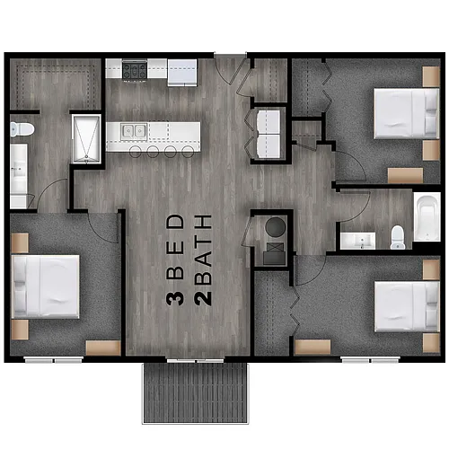 Floor plan 3 Bed, 2 Bath