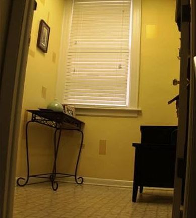 At the top of the stairs