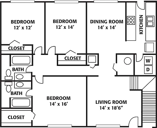 Floor plan Three Bedroom Madison