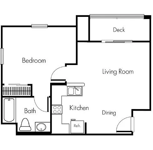 Floor plan 1 Bedroom 1 Bath - Plan B