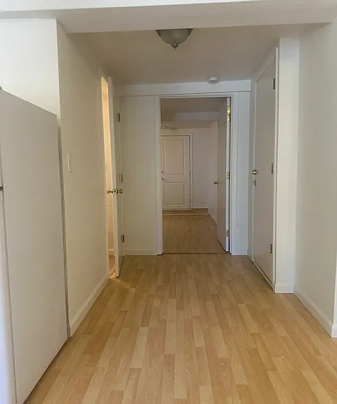 entry looking down hall. bathroom to the left and bedroom at end of hall