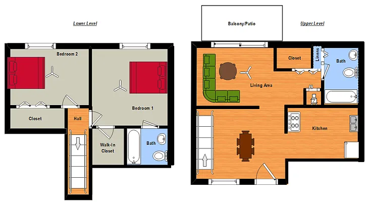 Floor plan 2 Bed, 2 Full Bath TH