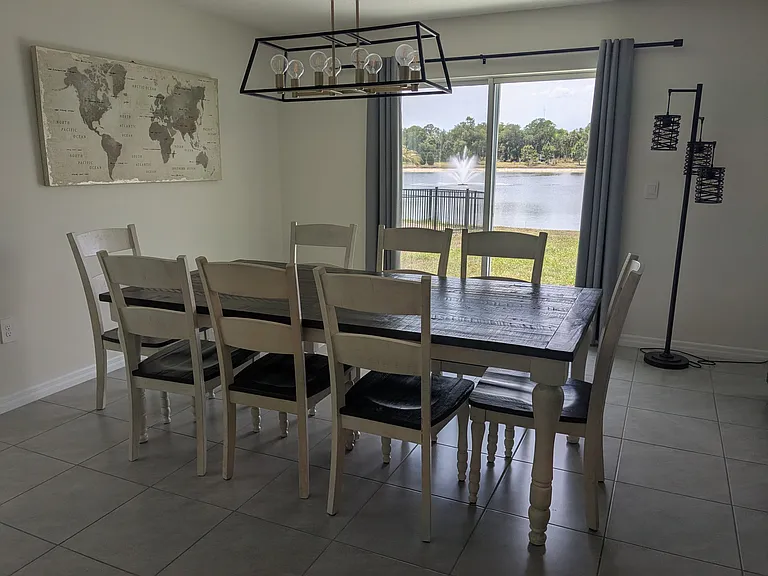 dining area with water view