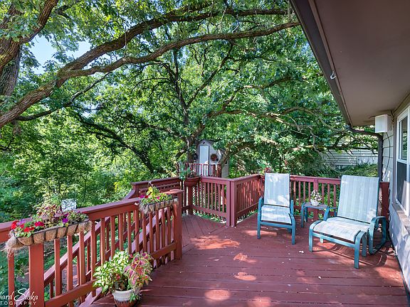 Deck with view of treehouse