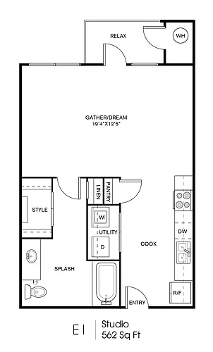 Floor plan Studio Bedroom, One Bathroom