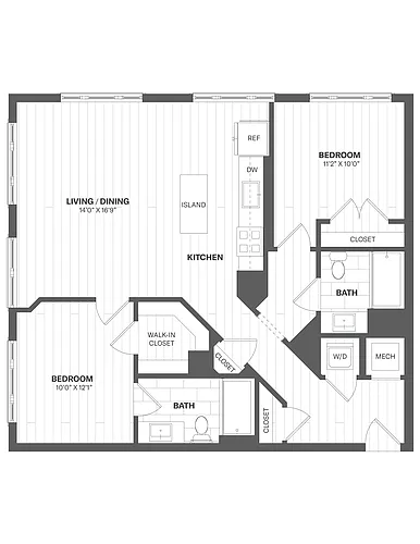 Floor plan 2C - 2 Bed/2 Bath