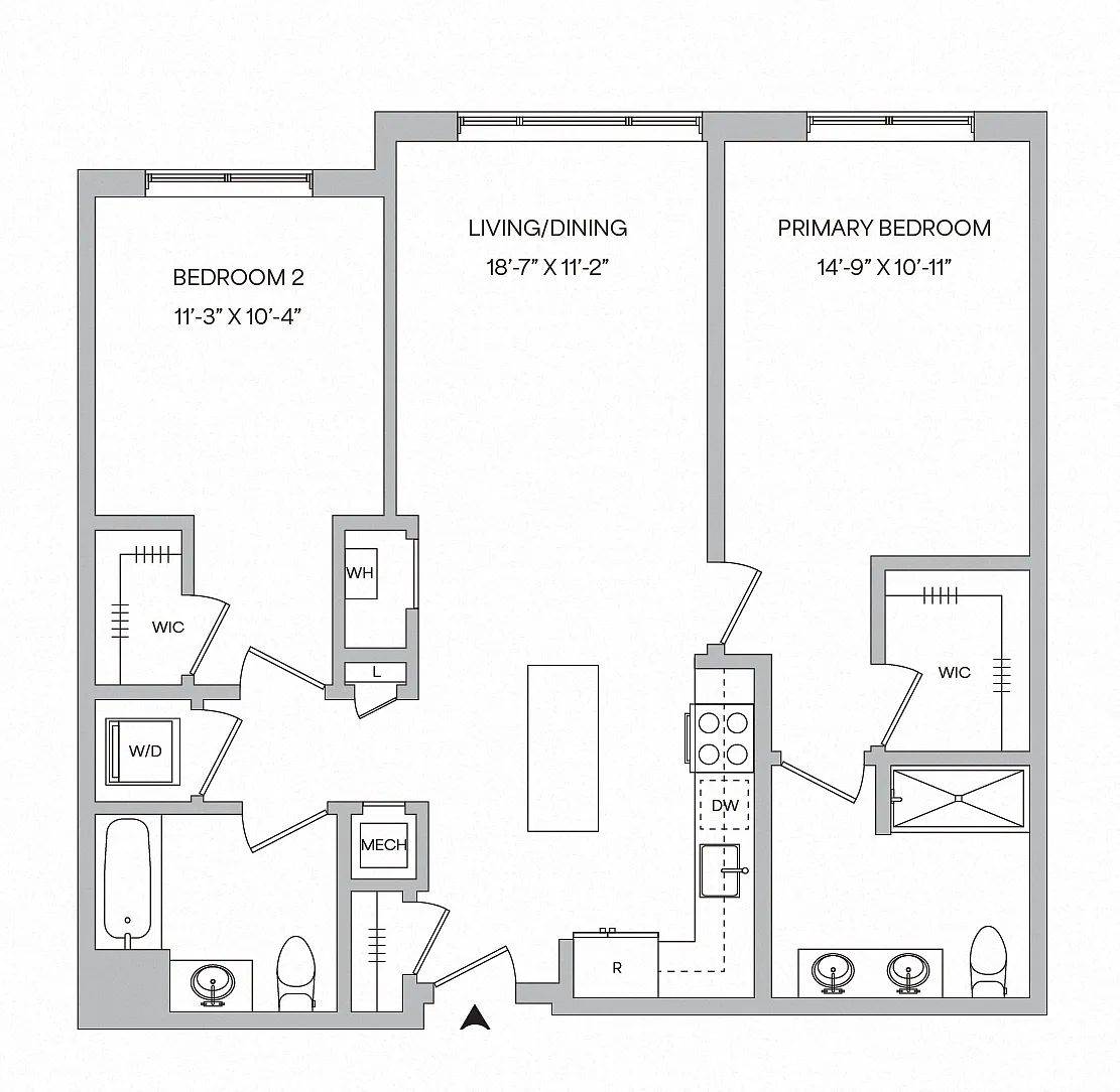 Floor plan B07 - 2BR 2BA (1073 SF)