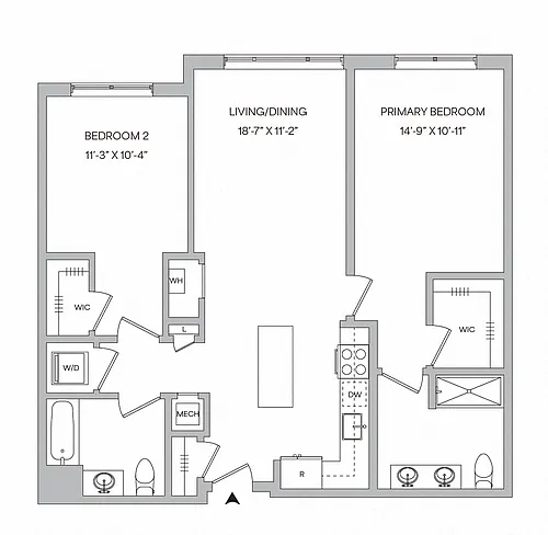 Floor plan B07 - 2BR 2BA (1073 SF)