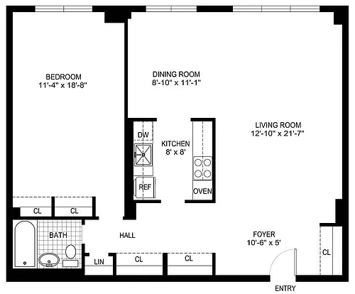 Floor plan One Bedroom/One Bath Large
