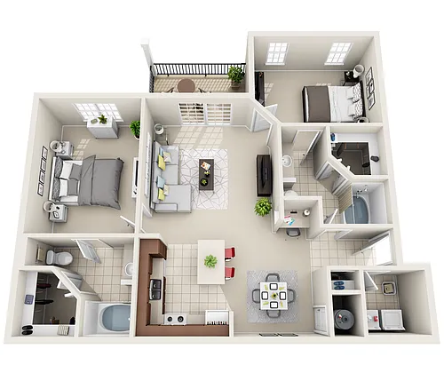 Floor plan Madison | 2 Bedroom 2 Bathroom with 1102 Square Fe