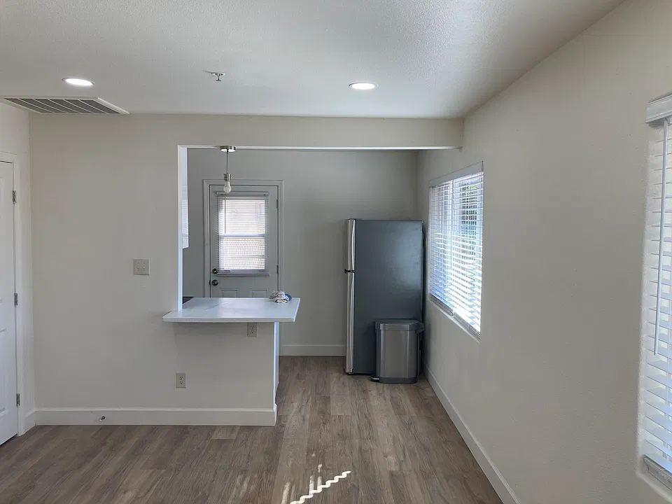View from living room towards kitchen
