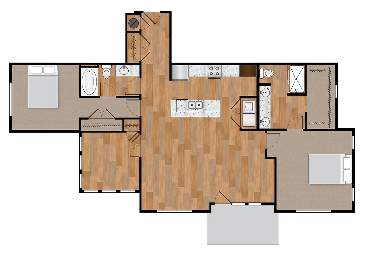 Floor plan 2x2 1429sf-1492sf Classic