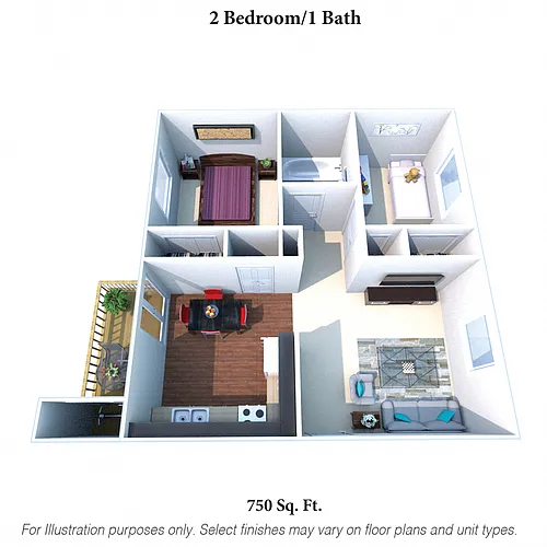 Floor plan 2 Bedroom, 1 Bath