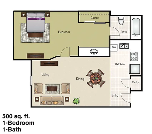 Floor plan Furnished 1 Bed Short Term 1 to 7 Months