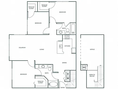 Floor plan Three Bedroom Two Bath (1618 SF)