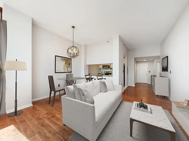 Virtually staged Living room and kitchen area