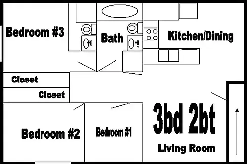 Floor plan 3 Bed-2 Bath - 1 Year Lease - Move in Special