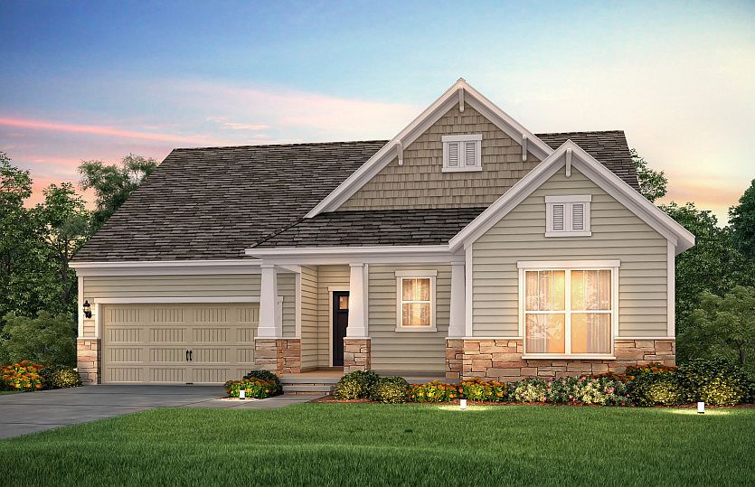 Bridgestone Exterior NC2G w stone, siding, shakes, covered front porch and 2 car garage