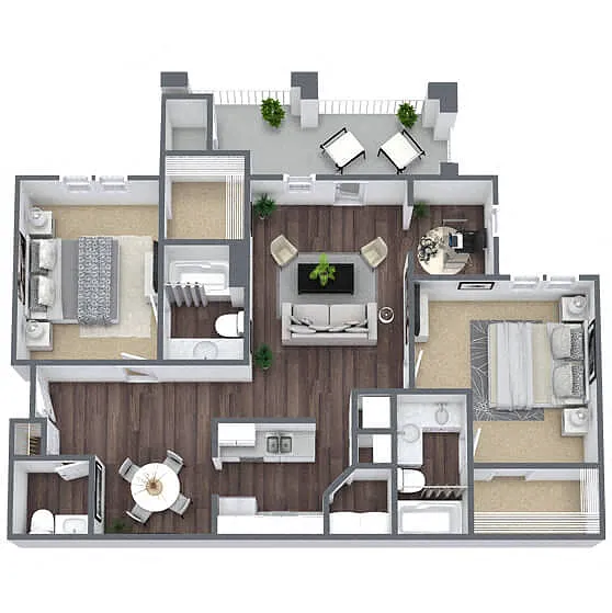 Floor plan B2: 2 Bed 2 Bath
