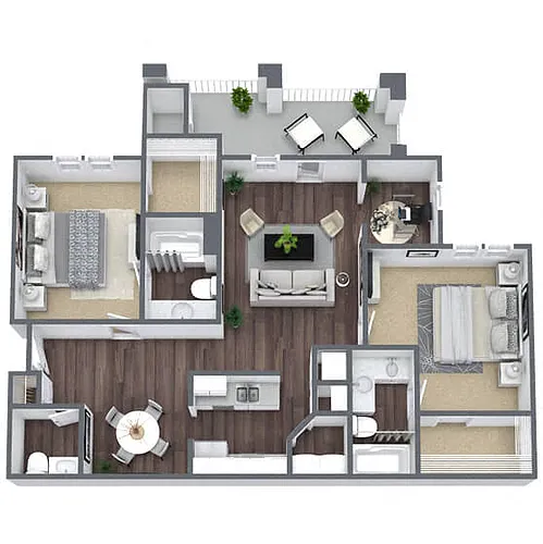 Floor plan B2: 2 Bed 2 Bath