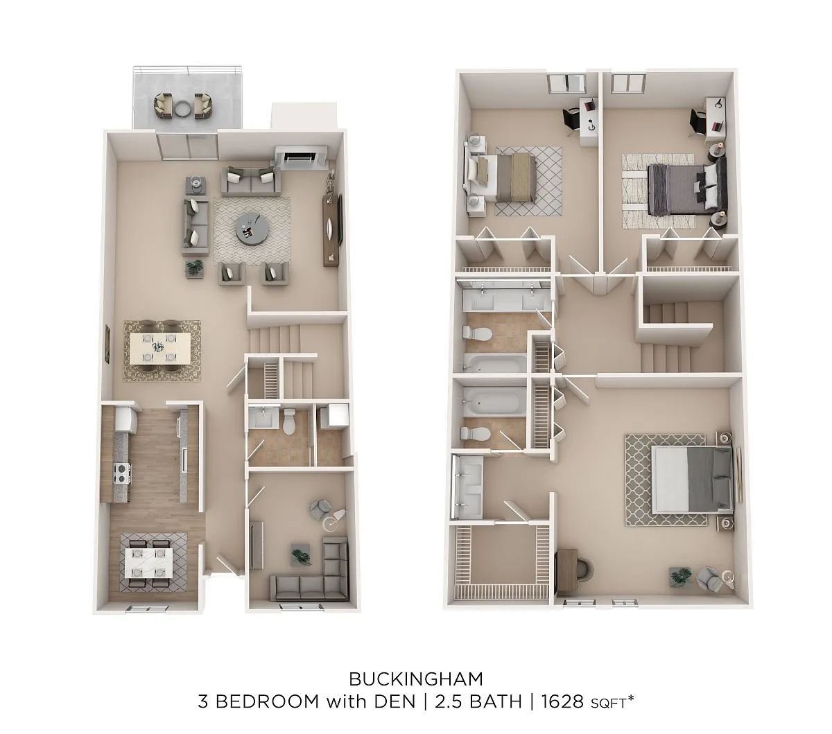Floor plan Buckingham 3Bed 2.5 W/Den 1628sqft