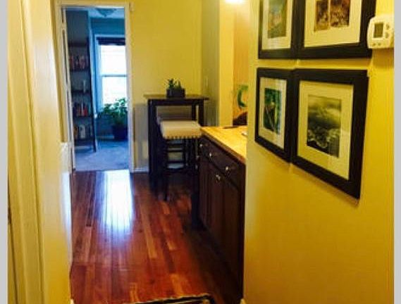 Beautiful hardwood floor throughout the living room and kitc