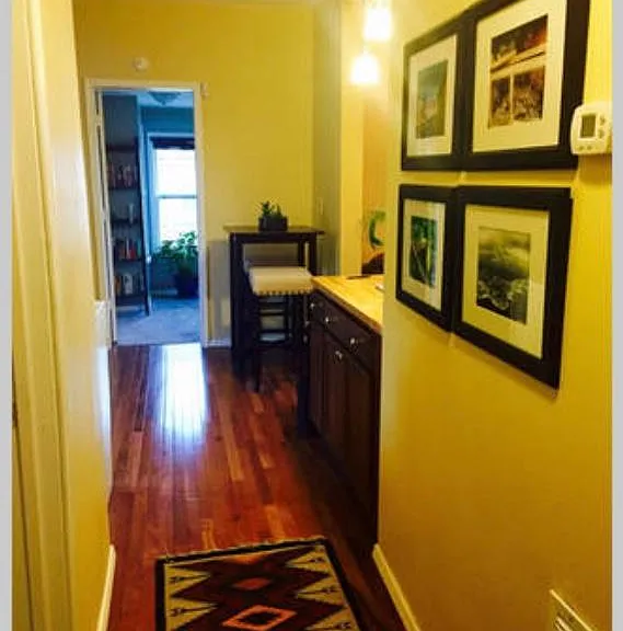 Beautiful hardwood floor throughout the living room and kitc