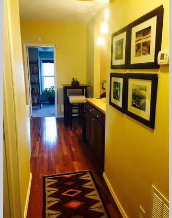 Beautiful hardwood floor throughout the living room and kitc
