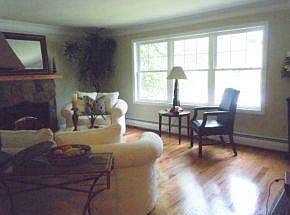 Gas fireplace-triple window