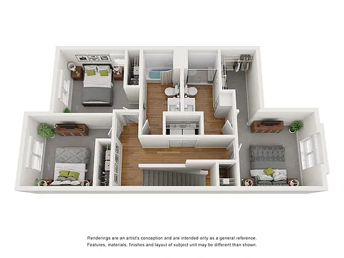 Floor plan 3 Bedroom 2.5 Bath Townhome with 2 Car Garage