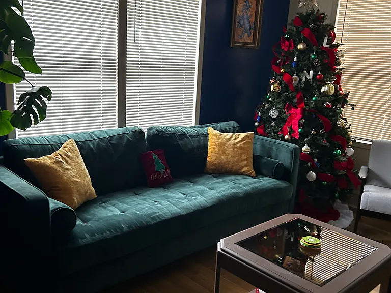 Photo taken during holidays. Furniture not included.