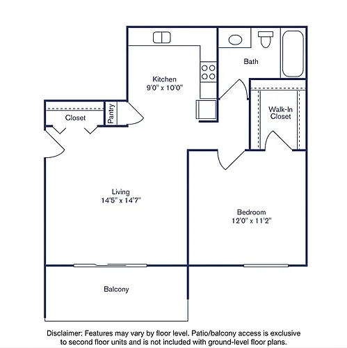 Floor plan Phase II, D, 1 Bedroom, 1 Bath